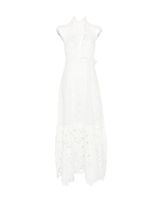 Ermanno Scervino White V-Neck Broderie-Anglaise Maxi Dress