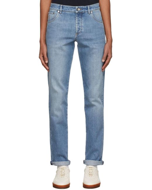 Brunello Cucinelli Blue Straight-Leg Skinny Jeans for men