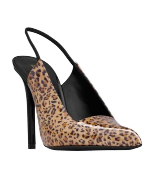 Saint Laurent Metallic Raven Slingback Leopard-Print Pumps
