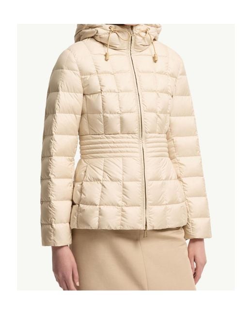 Moncler Natural Engoulevent Square Quilted Hooded Short Down Jacket