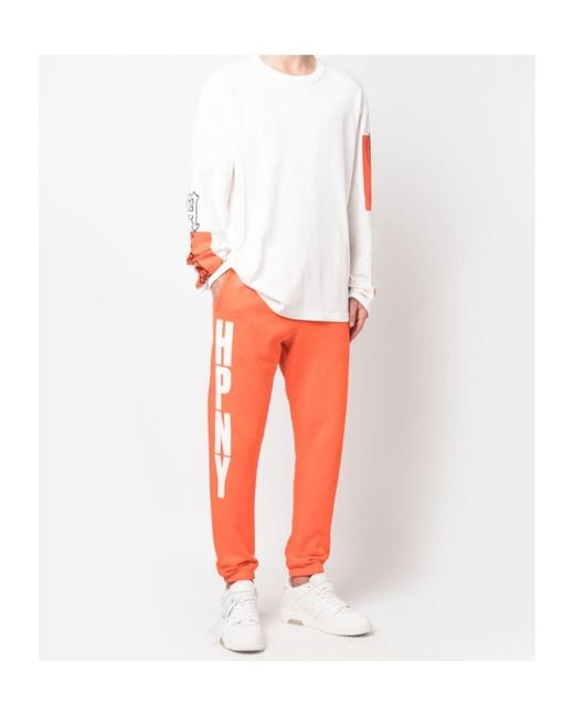 Heron Preston Orange Hpny-Print Tapered Track Pants for men