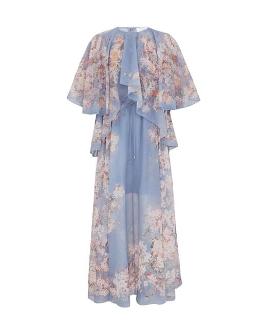 Zimmermann Purple Floral-Print Ruffled Dress