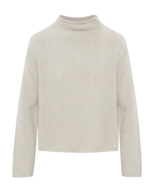Lisa Yang White Nelsy Ribbed Neck Knitted Sweater