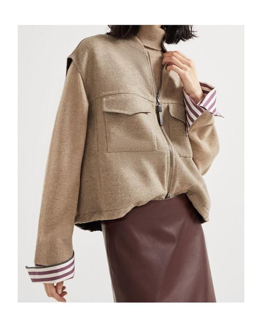 Brunello Cucinelli Brown Zip-Up Cap Sleeved Gilet