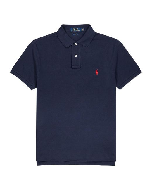 Polo Ralph Lauren Blue Slim Piqué Cotton Polo Shirt for men
