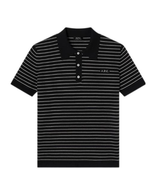 A.P.C. Black Fitted Striped Polo for men