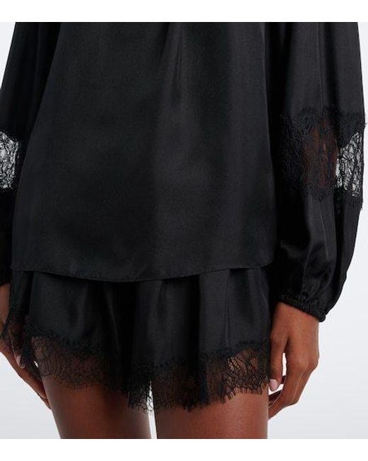 Ulla Johnson Black Bess Lace-Trimmed Silk Blouse
