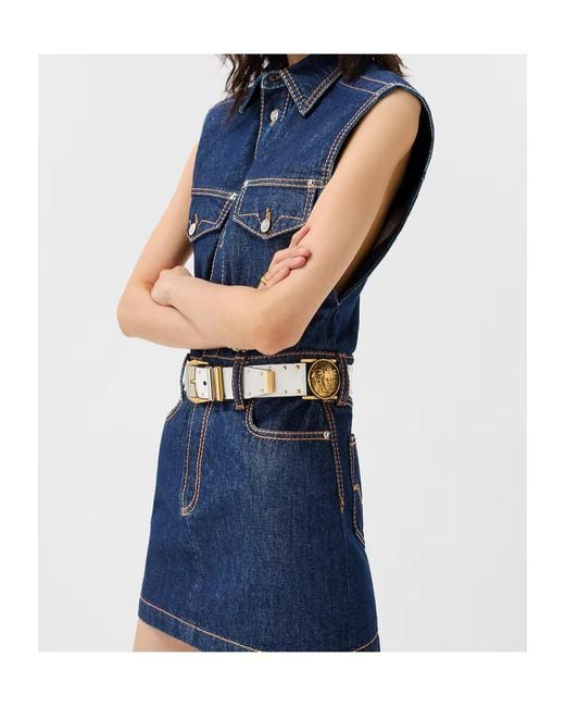 Versace Blue Sleeveless Denim Shirt Dress