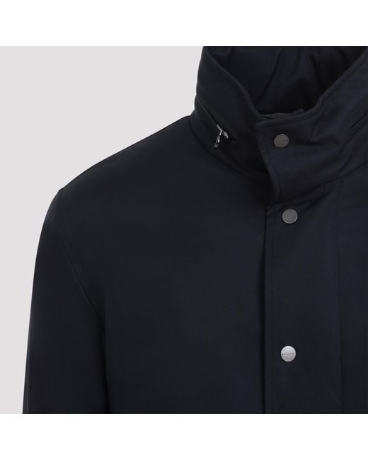 Kiton Blue Stand-Collar Button-Up Coat for men