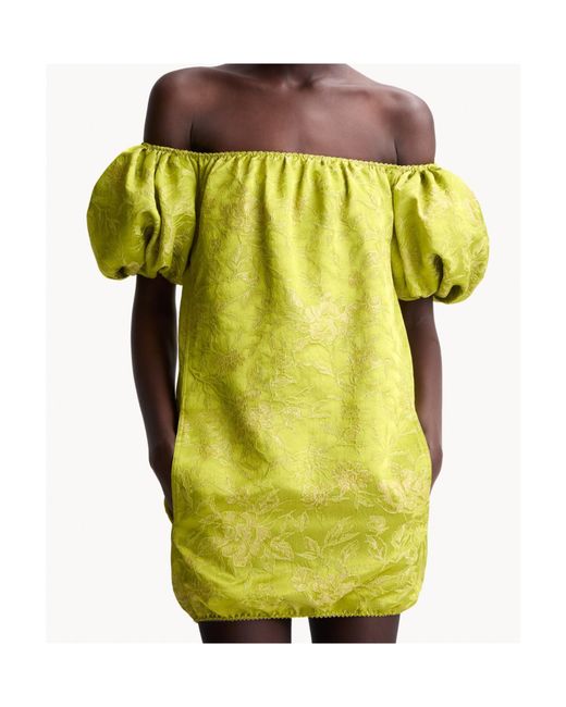 Saint Laurent Yellow Puff-Sleeve Mini Dress