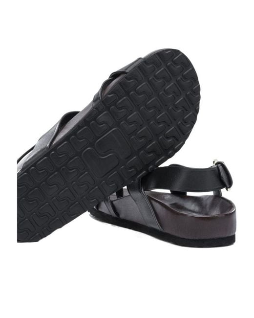 Soeur Black Round-Toe Flat Sandals