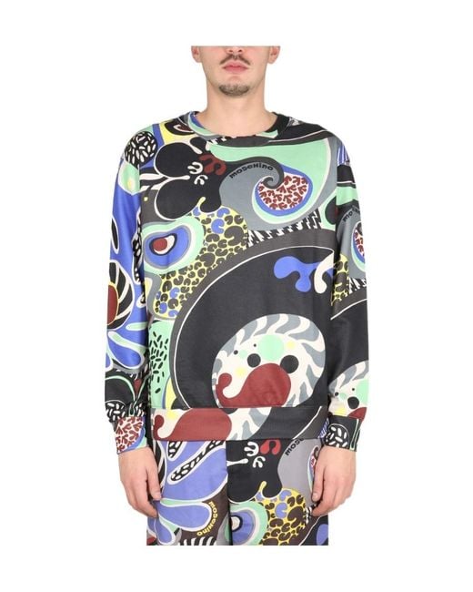 Moschino Blue Printed Sweater for men