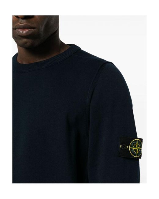 Stone Island Blue Compass Patch Crewneck Jumper for men