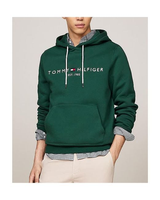 Tommy Hilfiger Green Drawstring Logo Embroidered Hoodie for men