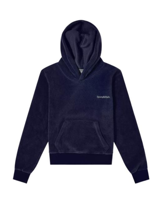 Sporty & Rich Blue Logo Embroidered Jersey Fleece Sweatshirt