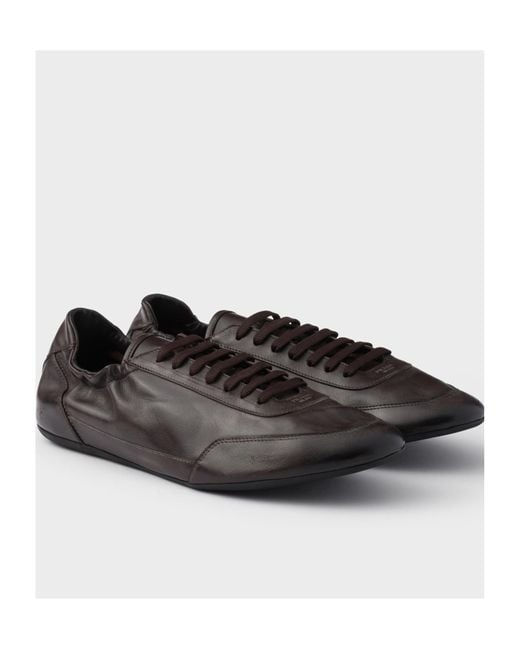 Prada Brown Collapse Leather Sneakers for men