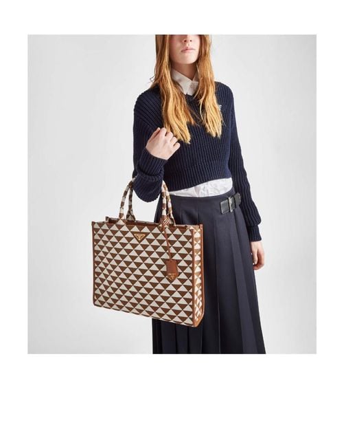 Prada Natural Large Symbole Jacquard Fabric Handbag