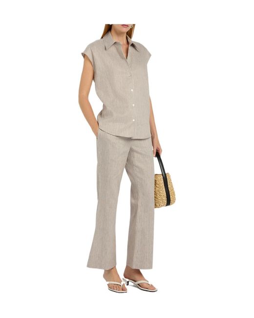 Vince White Ticking Striped Cotton-Blend Blouse