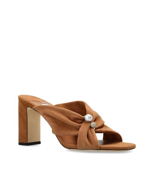 Jimmy Choo Brown Rafi 85 Embellished Mules