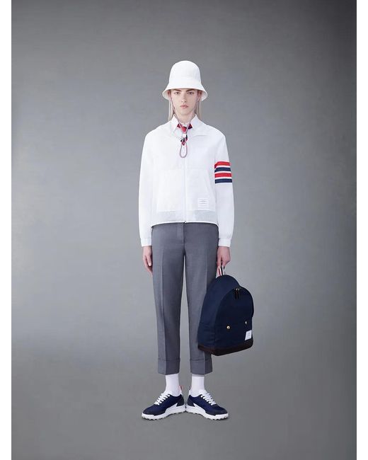 Thom Browne White 4-Bar Stripe Detailed Hooded Jacket