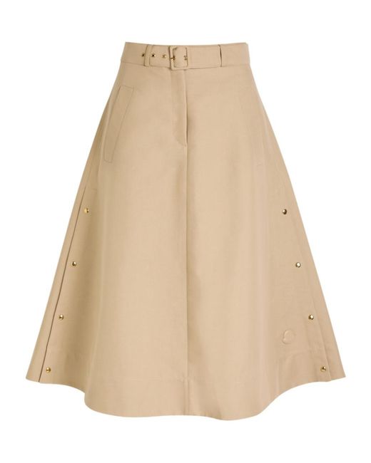 Moncler Natural Belted Cotton-Poplin Midi Skirt
