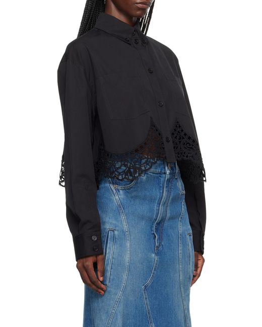 Burberry Black Lace-Detailed Long-Sleeved Shirt