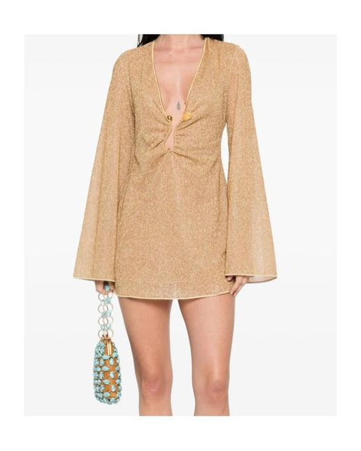 Oseree Natural Oséree Lurex Plunge Mini Dress