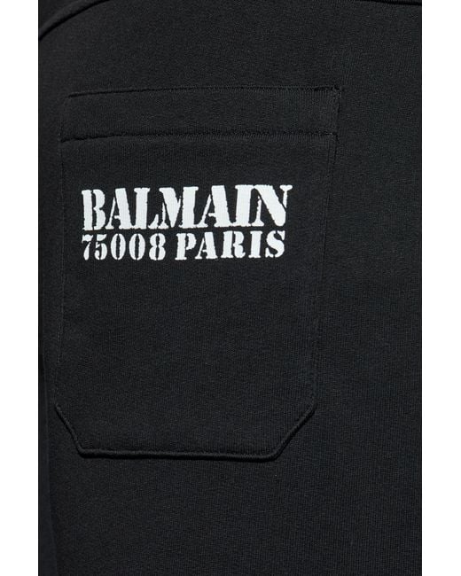 Balmain Black Logo Printed Drawstring Sweatpants for men
