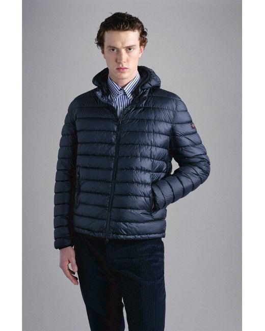 Paul & Shark Blue Hooded Quilted Jacket for men