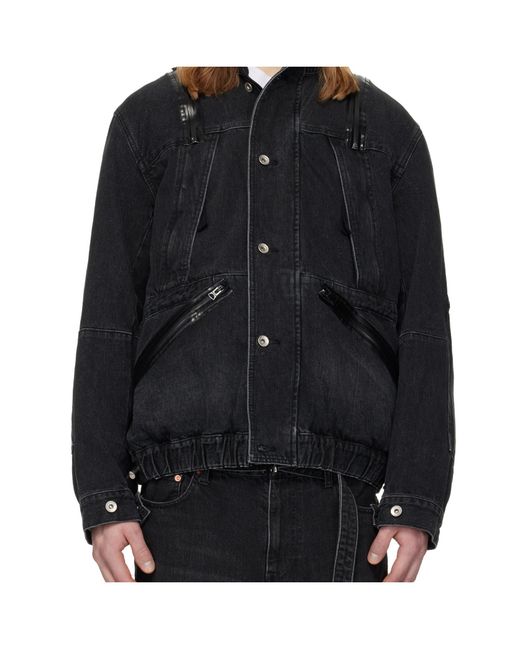 Sacai Black Distressed Wash Denim Jacket for men