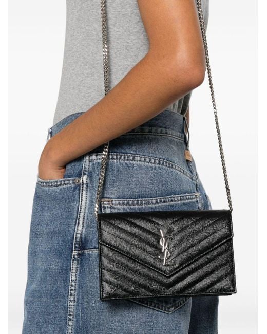 Saint Laurent Black Cassandre Envelope Chain Wallet