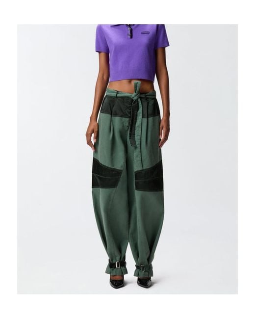 Pinko Green Panelled Belted Trousers