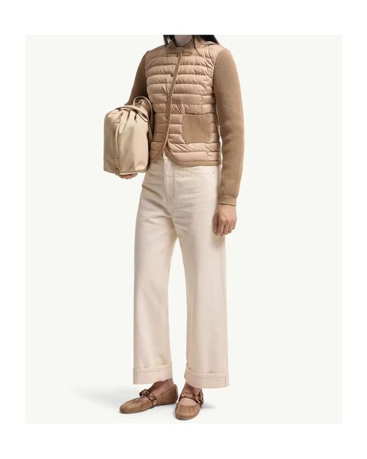 Moncler Natural Quilted Knit Panel Cardigan