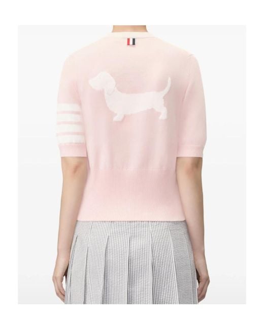 Thom Browne Pink Intarsia Dog Knitted Sweater