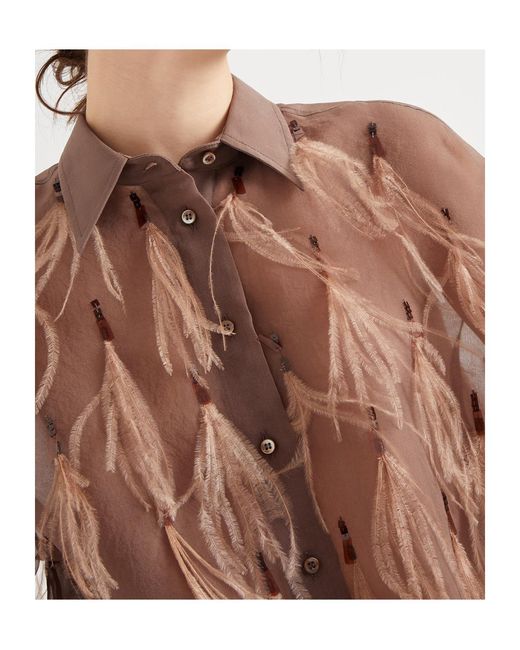 Brunello Cucinelli Blue Feather-Detailing Shirt