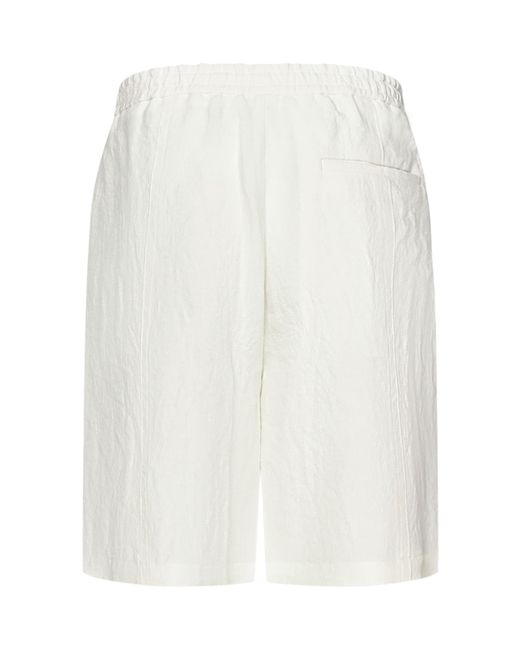 Emporio Armani White Pleat Detailed Drawstring Shorts for men