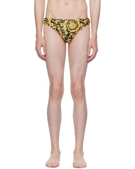 Versace Yellow Barocco Printed Swim Briefs for men