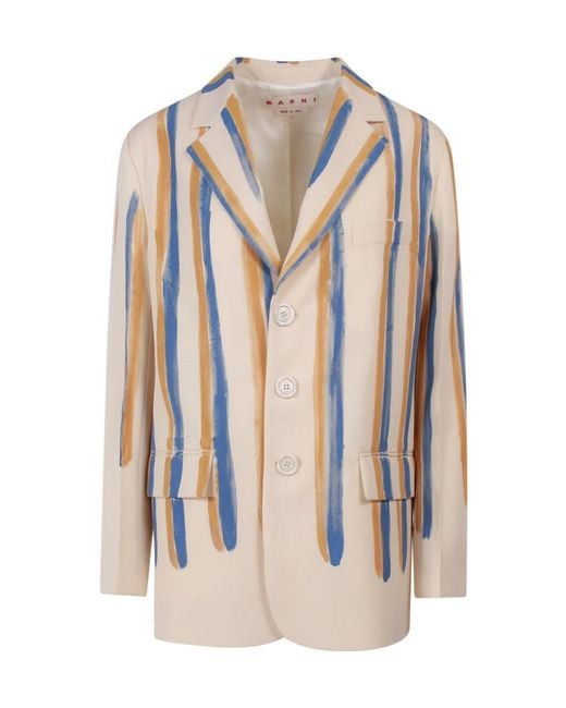Marni White Waterfall Stripe Printed Blazer