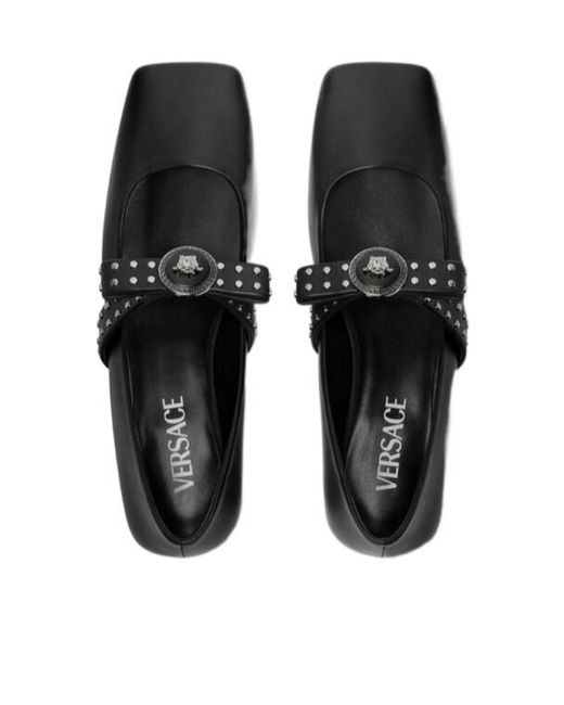 Versace Black Gianni Ribbon Square-Toe Ballet Flats