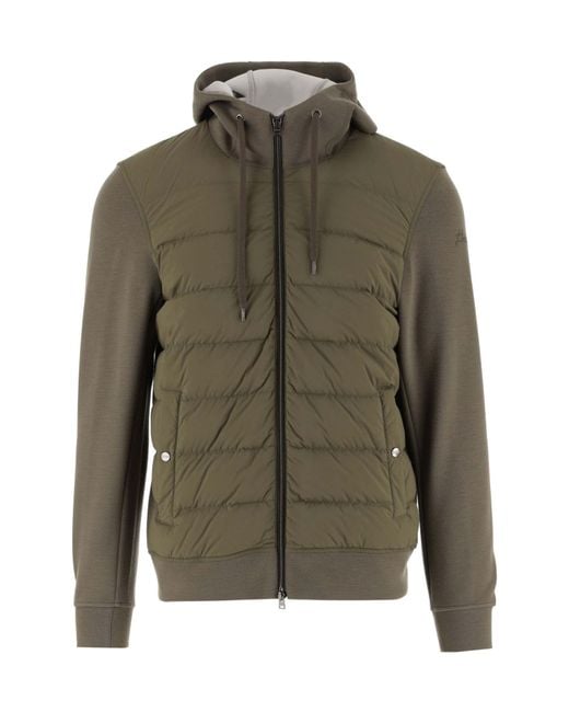 Herno Green Quilted-Panel Hooded Jacket for men
