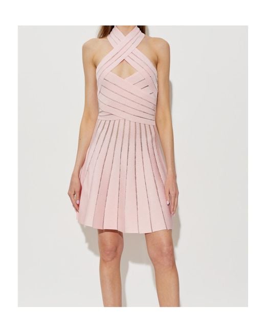 Balmain Pink Cutout Halterneck Knitted Dress
