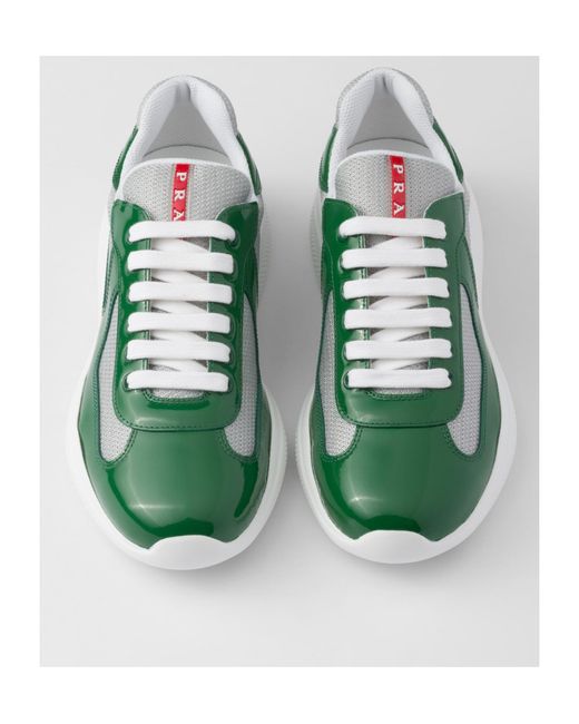 Prada Green Patent Leather And Technical Fabric America's Cup Sneakers for men