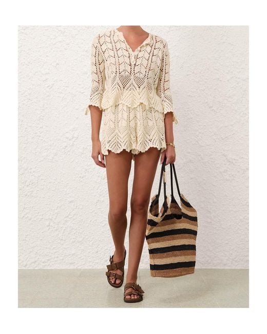 Zimmermann Natural Awaken Lace Crochet Shorts