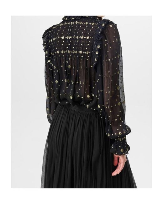 Saint Laurent Black Ruffled Long Sleeve Blouse