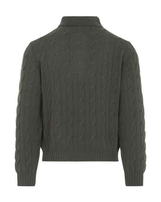 Ralph Lauren Gray Cable-Knit Polo Knitted Sweater