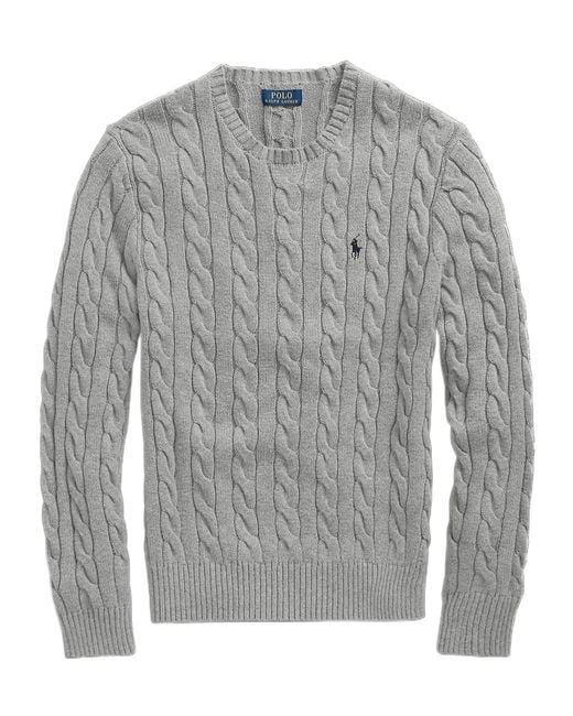 Polo Ralph Lauren Gray Logo Embroidered Cable-Knit Jumper for men