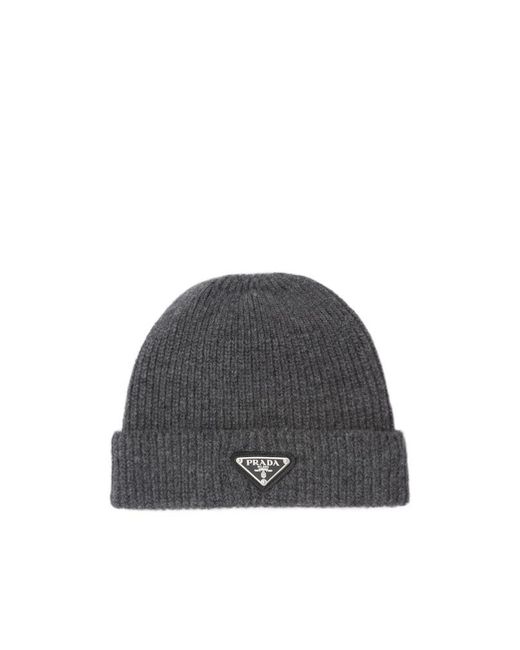 Prada Gray Wool And Cashmere Beanie for men