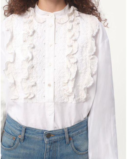 Valentino White Embroidered Frilled Curved Hem Blouse