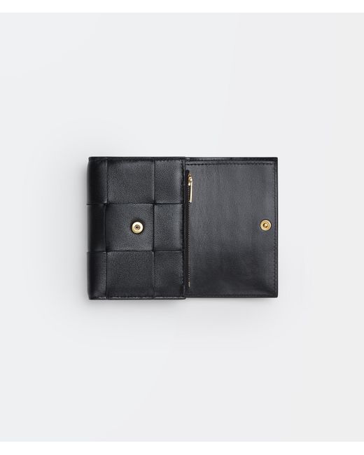 Bottega Veneta Black Intreccio Tri-Fold Zip Wallet