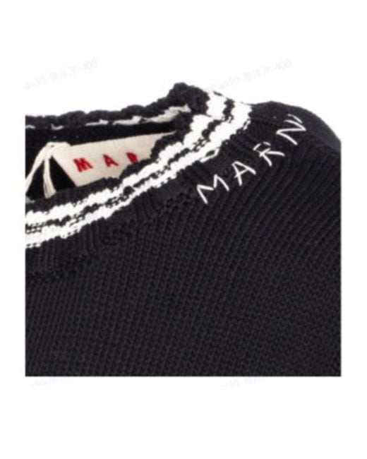 Marni Blue Distressed Crewneck Knitted Jumper